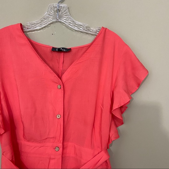 🆕 Lulus Coral Pink Button-Front Midi Dress - Picture 2 of 10